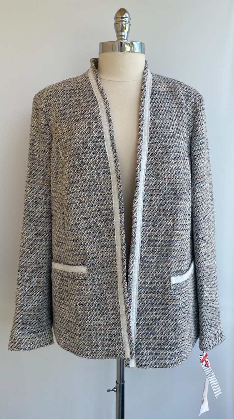 Fabulous NWT Helene Berman London Gray Blue Tweed Jacket sz XL